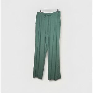Gap Linen Blend Wide Leg Women's Green Elastic Waist Pants Casual Size M Pockets
